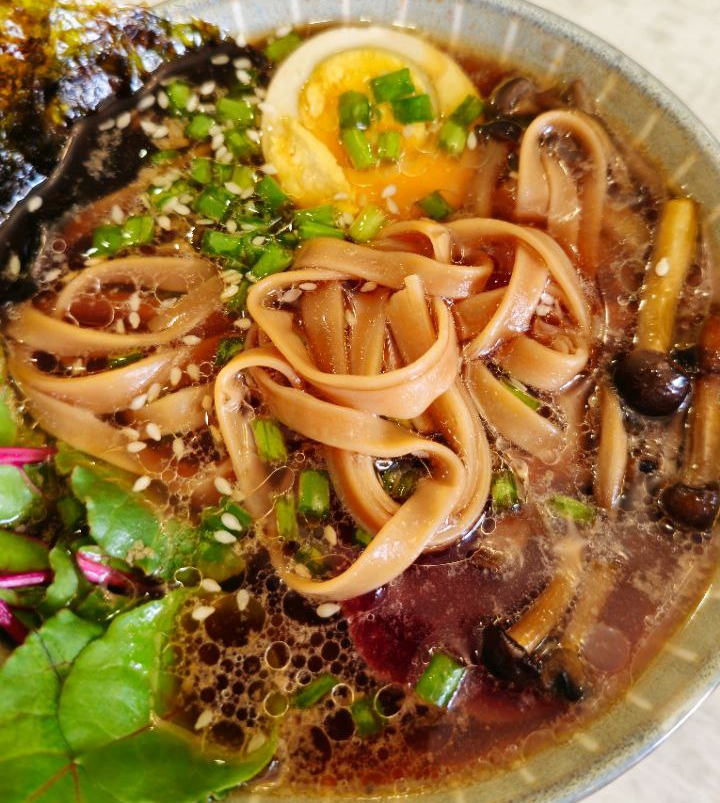 Beet Ramen with Arishta and Pickled Egg