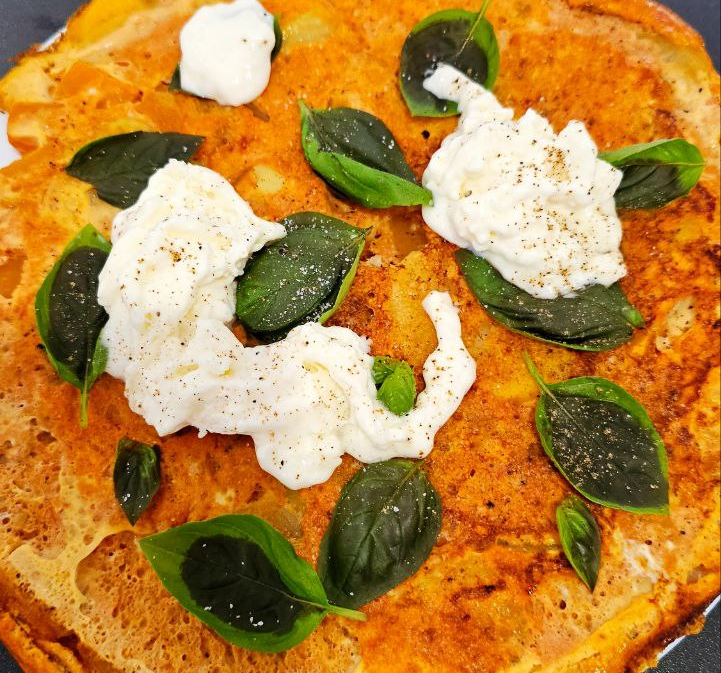 Savory Sweet Potato Flatbread with Stracciatella & Basil