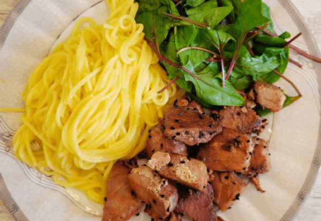 Udon with Greens and Sesame-Crusted Tuna