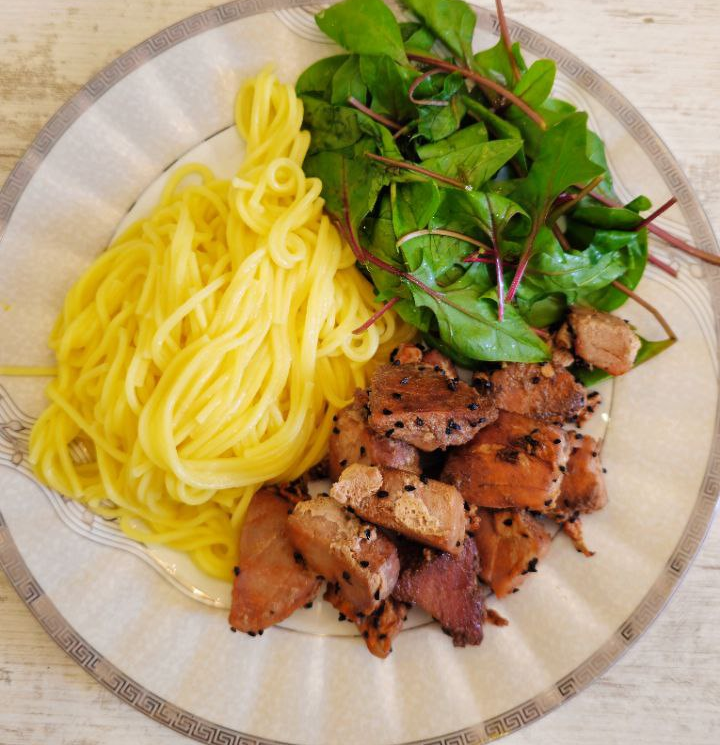 Udon with Greens and Sesame-Crusted Tuna
