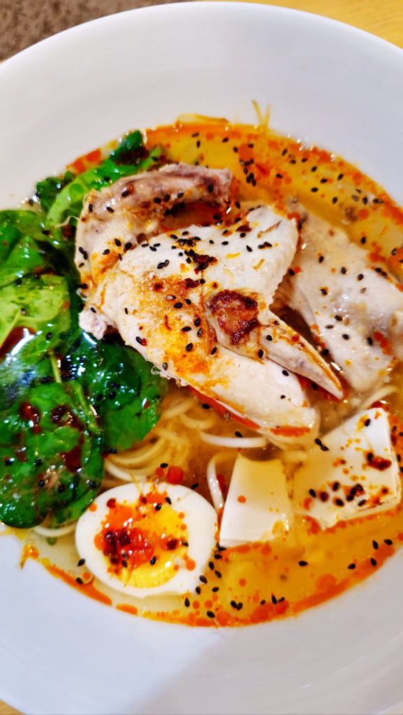 Udon Soup with Pan-Seared Chicken, Tofu & Marinated Egg