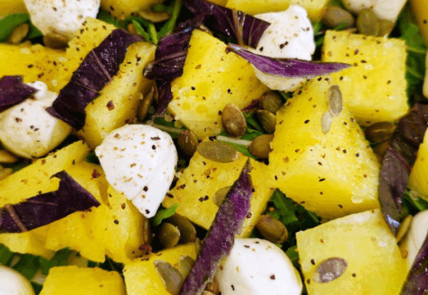 Yellow Watermelon Salad with Mozzarella & Arugula