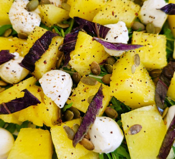 Yellow Watermelon Salad with Mozzarella & Arugula