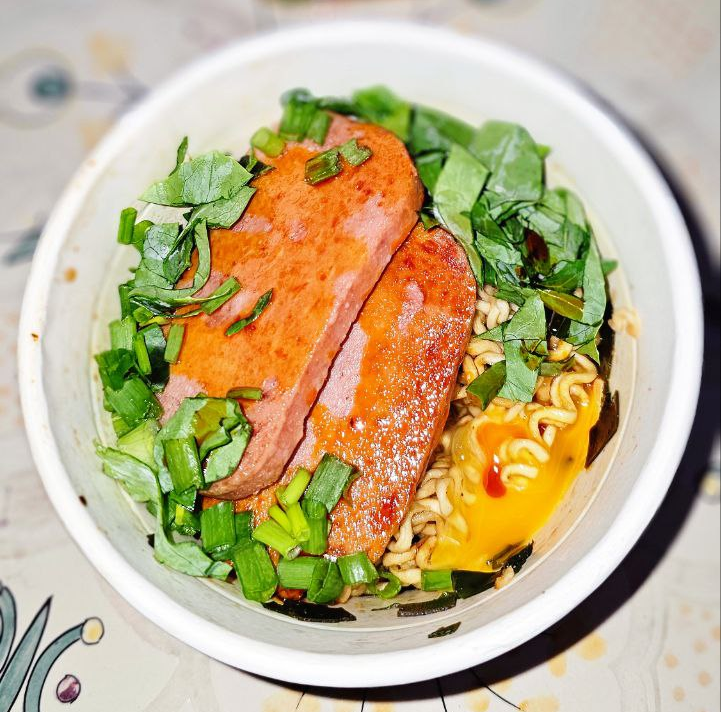 Instant Noodles Upgrade with Egg, Spam & Greens
