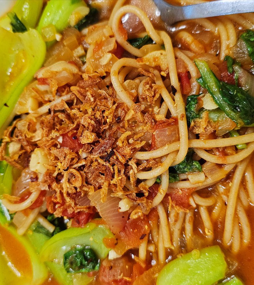 Whole Wheat Pasta with Bok Choy and Crispy Shallots