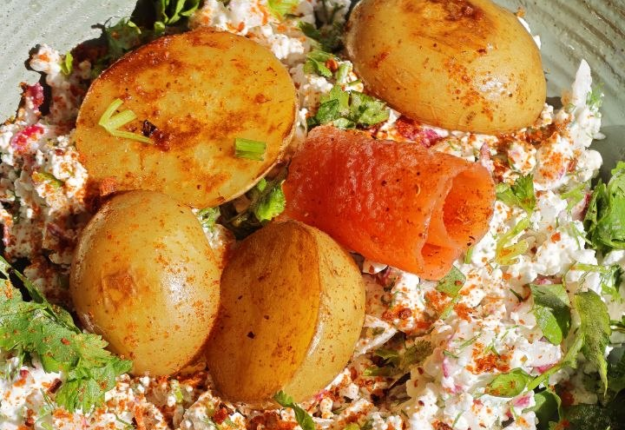 Warm Baby Potato Salad with Cottage Cheese, Radishes and Herbs