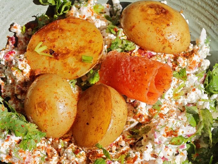 Warm Baby Potato Salad with Cottage Cheese, Radishes and Herbs