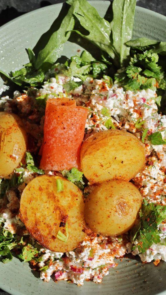 Warm Baby Potato Salad with Cottage Cheese, Radishes and Herbs