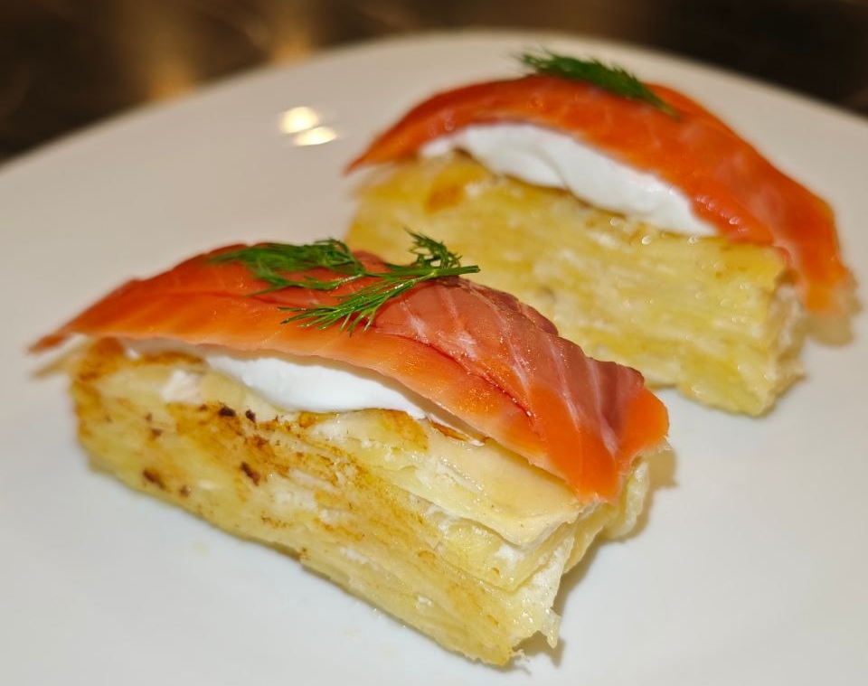 Potato Gratin with Smoked Salmon, Yogurt & Dill
